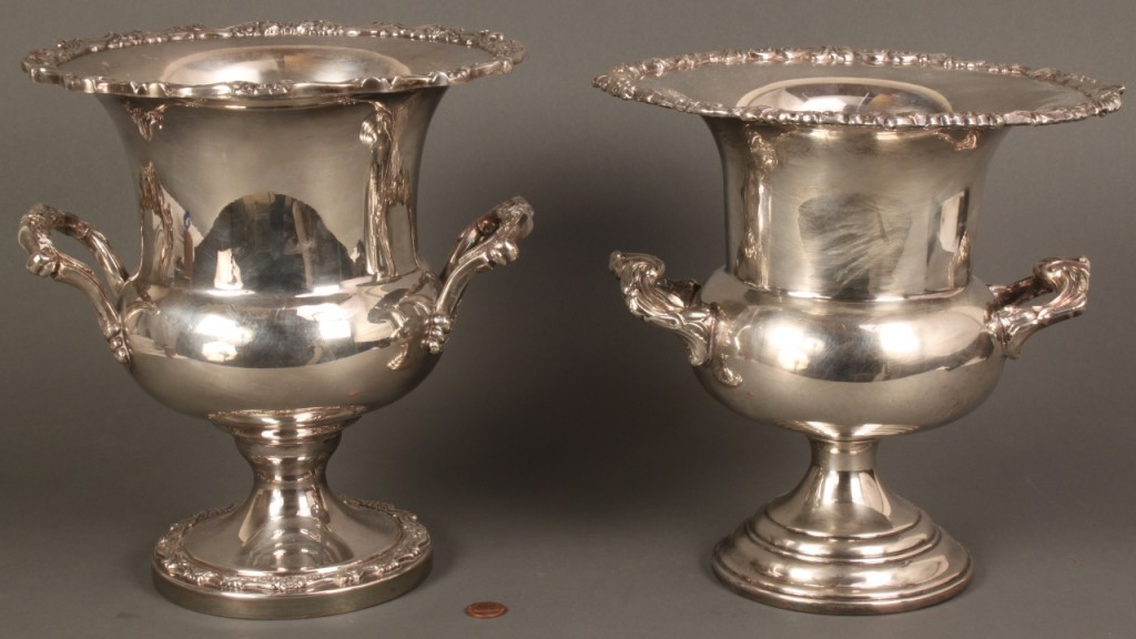 Lot 726: Two silverplated wine coolers