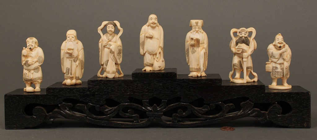 Lot 7: Chinese Carved Ivory Set, "Seven Lucky Gods"