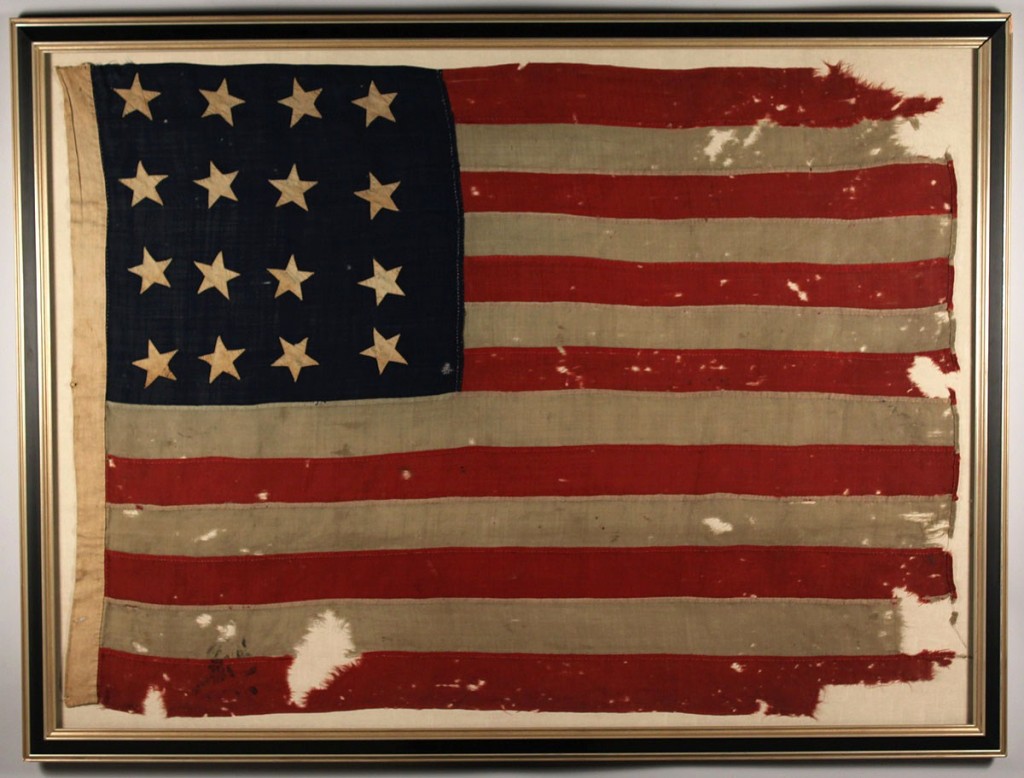 Lot 80: Sixteen Star American Flag, framed
