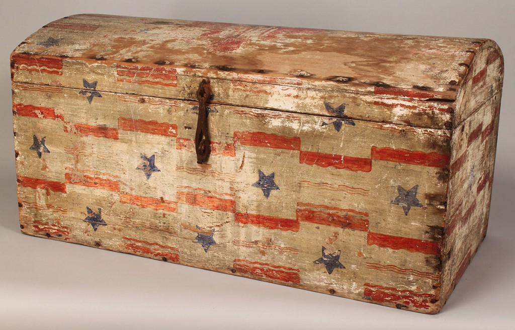 Lot 82: Patriotic painted trunk with eagles and stars