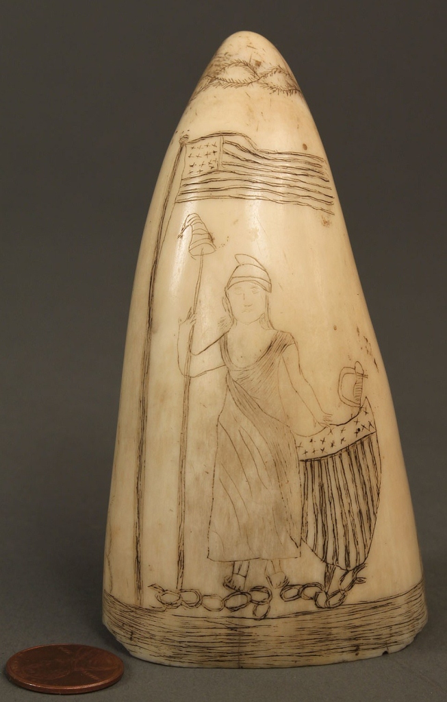 Lot 89: Scrimshaw ivory tooth, "Lady Liberty"