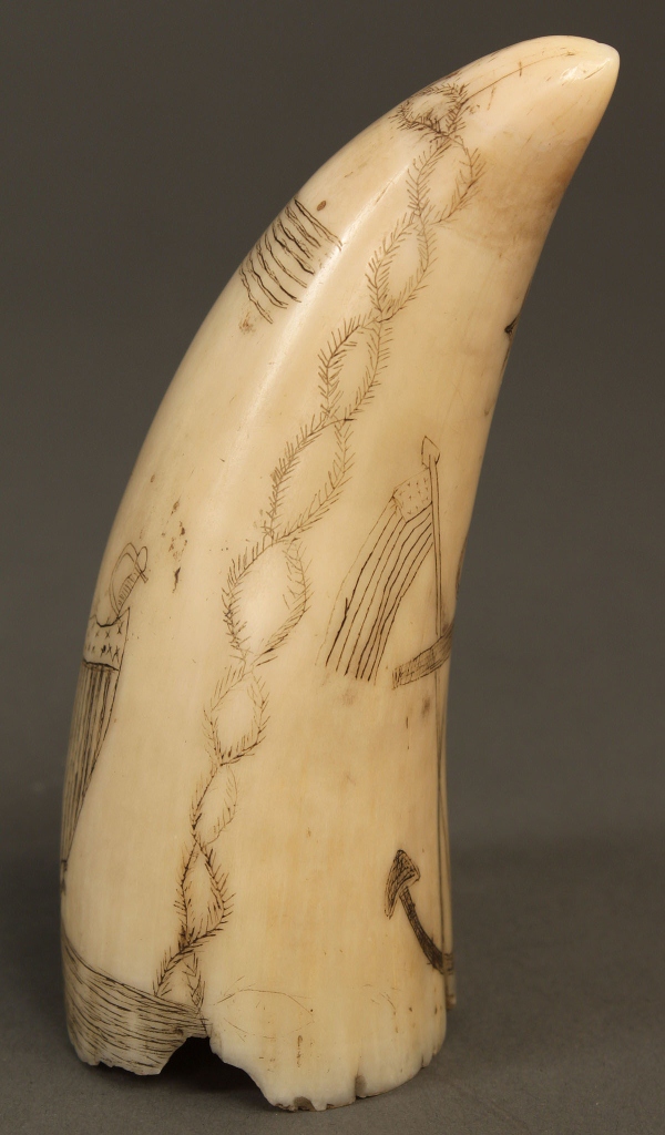 Lot 89: Scrimshaw ivory tooth, "Lady Liberty"