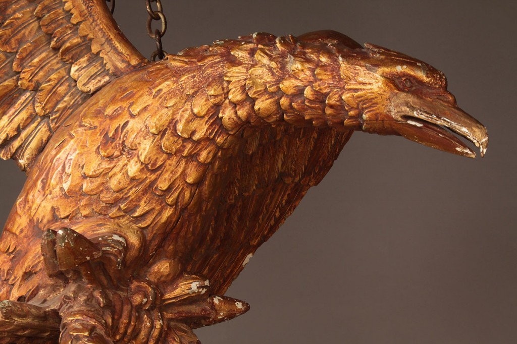 Lot 90: Large Continental hanging giltwood eagle with wrea