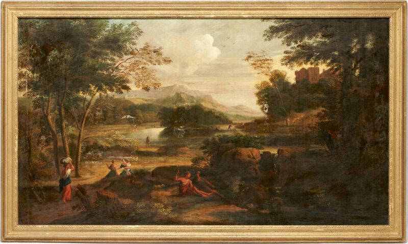Lot 102: Large European Oil on Canvas Pastoral Landscape, 18th Century