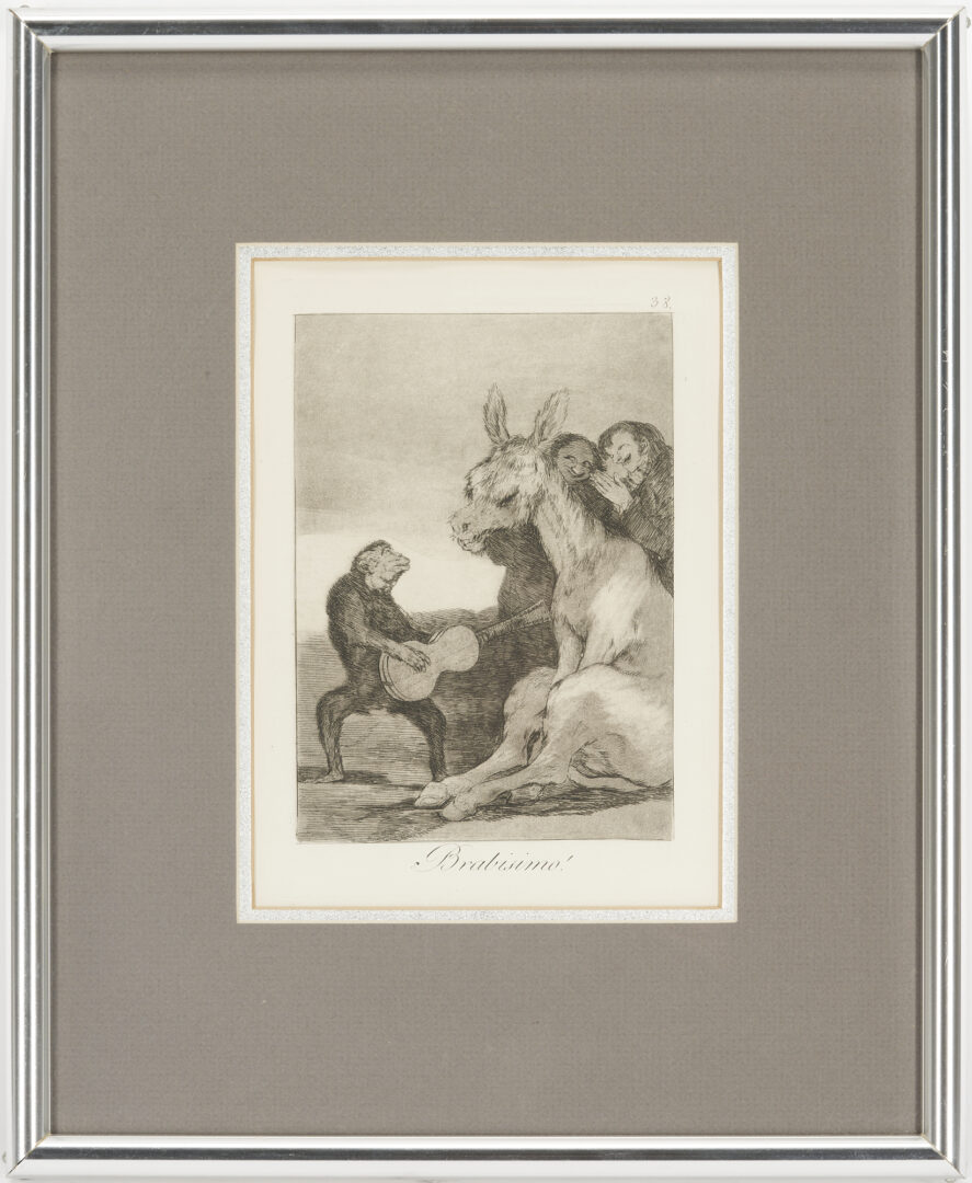Lot 106: Four Goya Etchings from Los Caprichos, incl. Ni Mas Ni Menos & Brabisimo