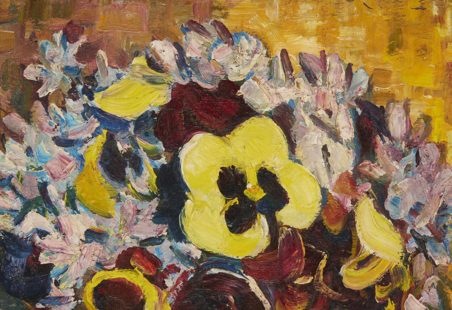 Lot 107: Hayley Lever Oil Still Life, Pansies