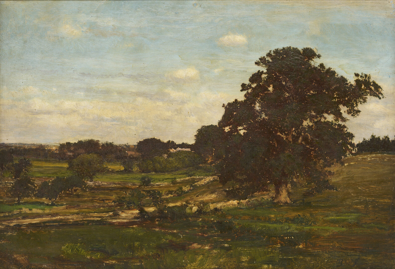Lot 108: George Inness O/C Landscape with a Large Tree, c. 1856
