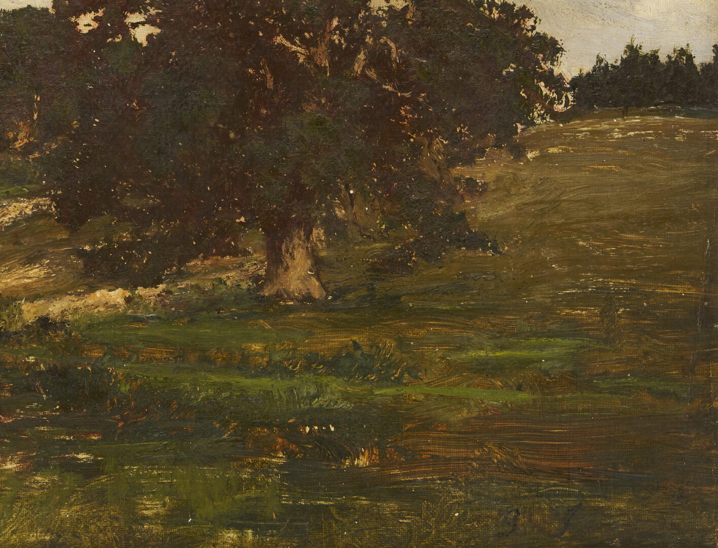 Lot 108: George Inness O/C Landscape with a Large Tree, c. 1856
