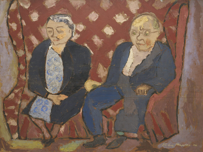 Lot 114: Sterling Strauser Large O/B Painting, Elderly Couple