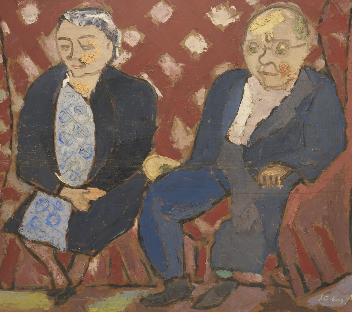 Lot 114: Sterling Strauser Large O/B Painting, Elderly Couple