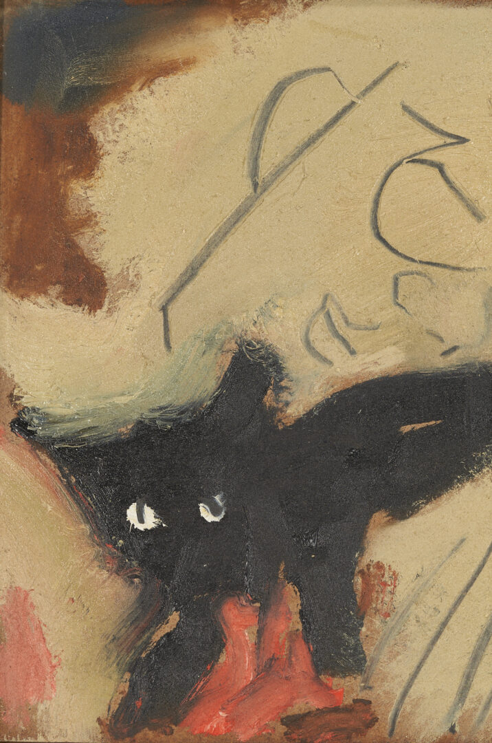 Lot 115: Sterling Strauser O/B, Self Portrait with Cat