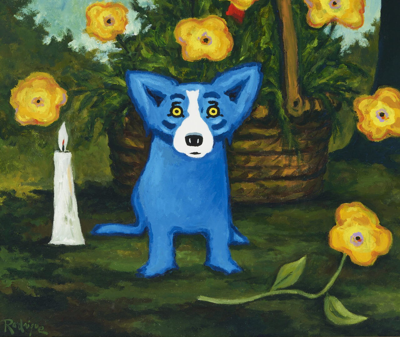 Lot 133: George Rodrigue Blue Dog Painting, Louisiana Sunday Morning
