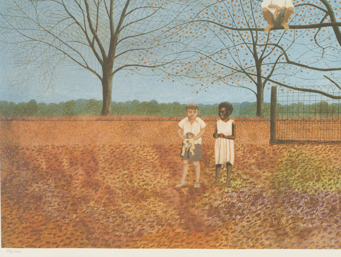 Lot 135: Carroll Cloar Lithograph, Controversy Under the Persimmon Tree