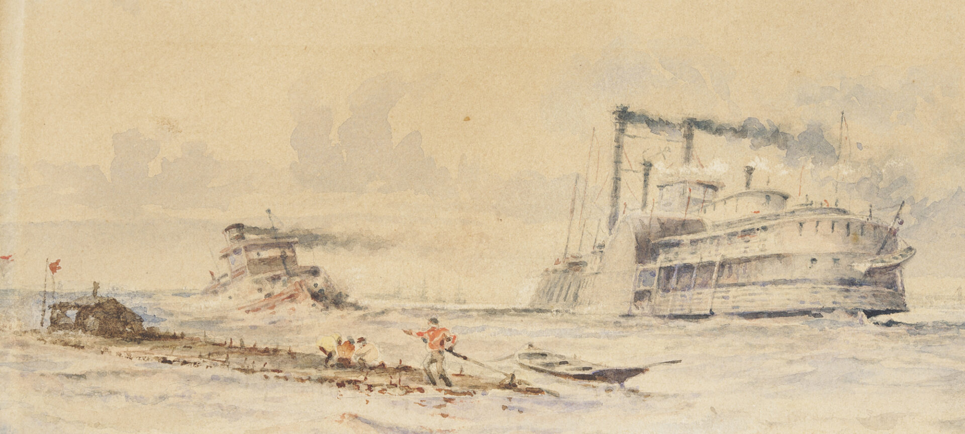 Lot 140: Frederic Tanqueray Anderson, Mississippi Riverboats Watercolor