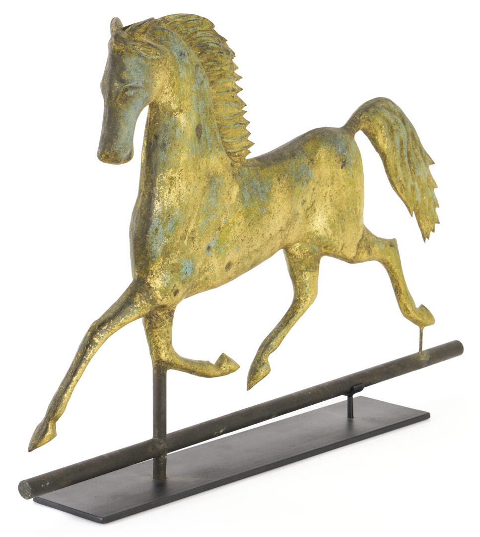 Lot 171: Figural Gilt Copper Black Hawk Horse Weathervane