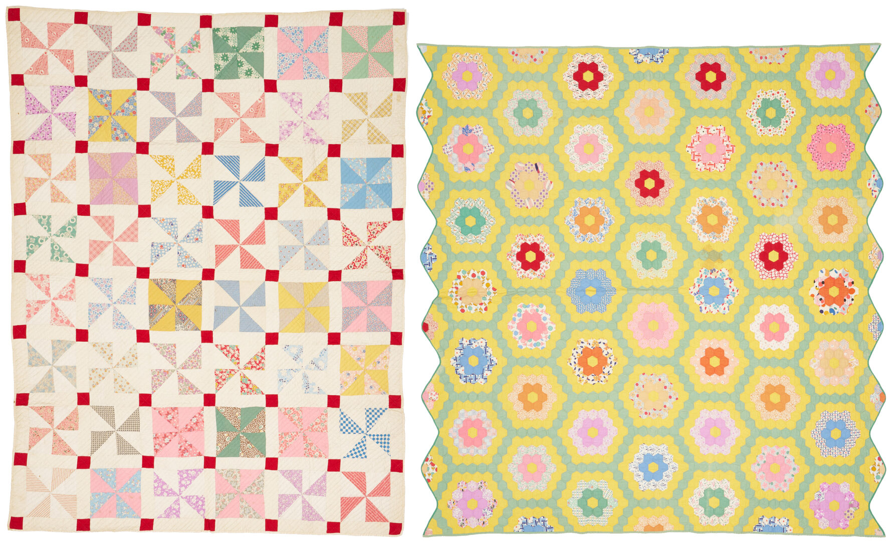 Lot 184: 2 American Quilts incl. Grandmother's Garden, Pinwheel Patterns