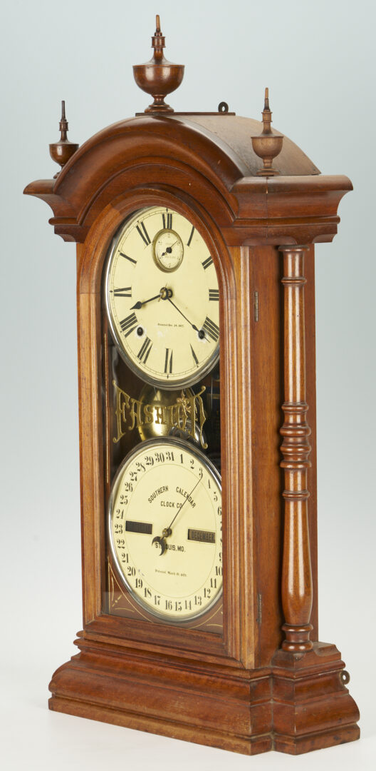 Lot 194: Southern Calendar Double Dial Shelf Clock, Seth Thomas