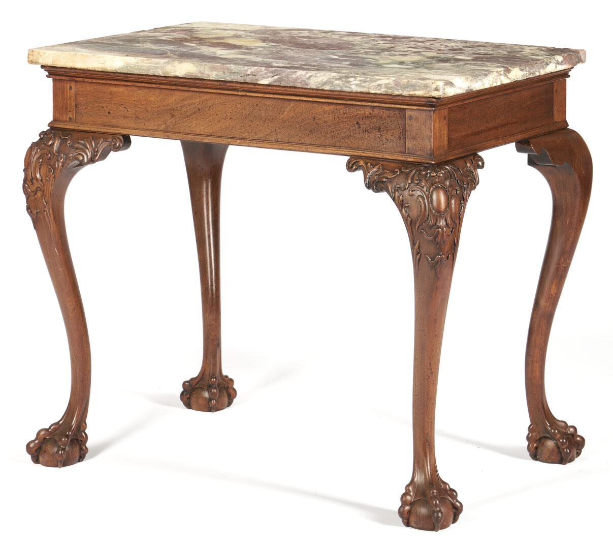 Lot 198: Near Pair Chippendale Style Mahogany and Marble Console Tables