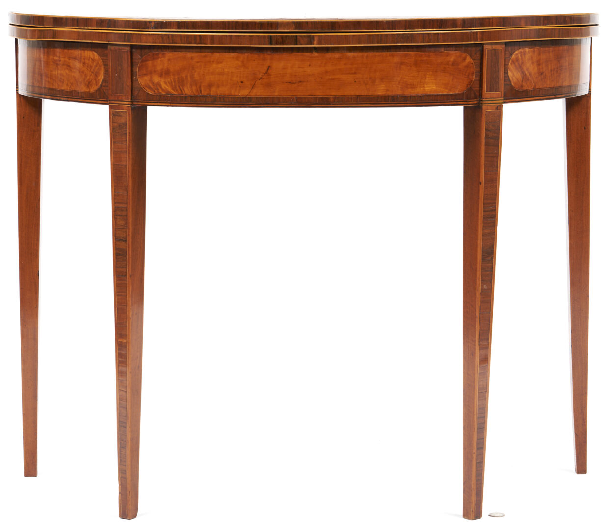 Lot 200: Inlaid and Veneered Demilune Game Table, circa 1800