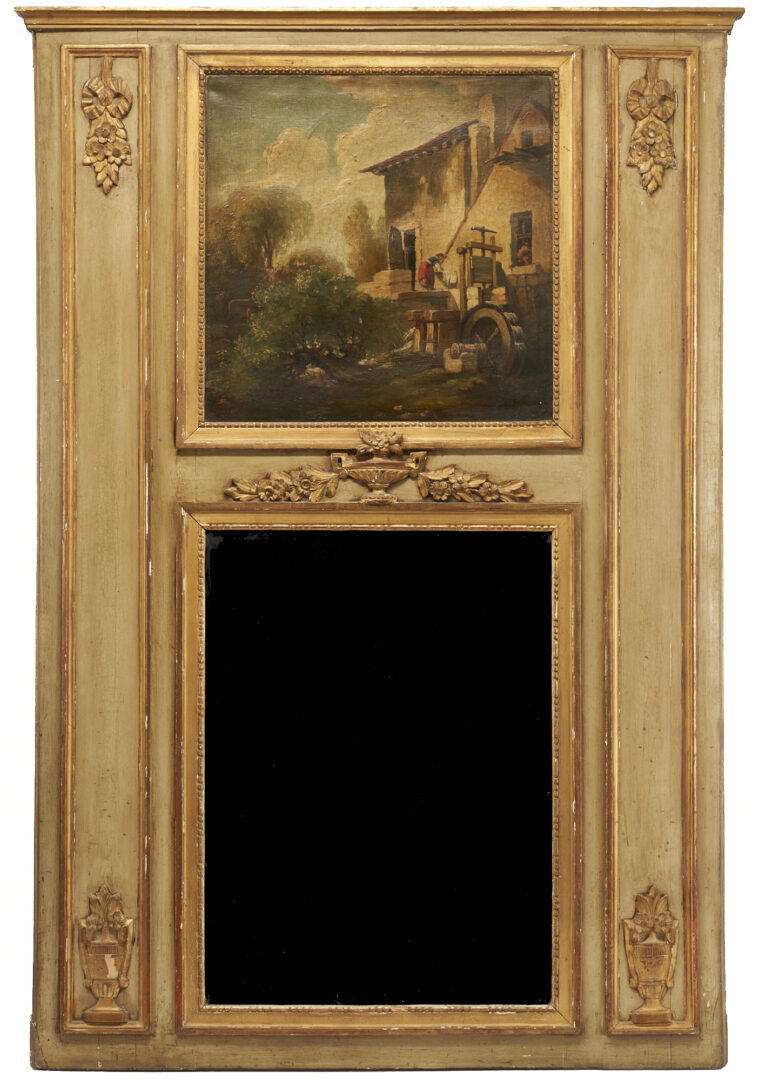 Lot 205: Neoclassical Continental Trumeau Mirror with Oil Painting