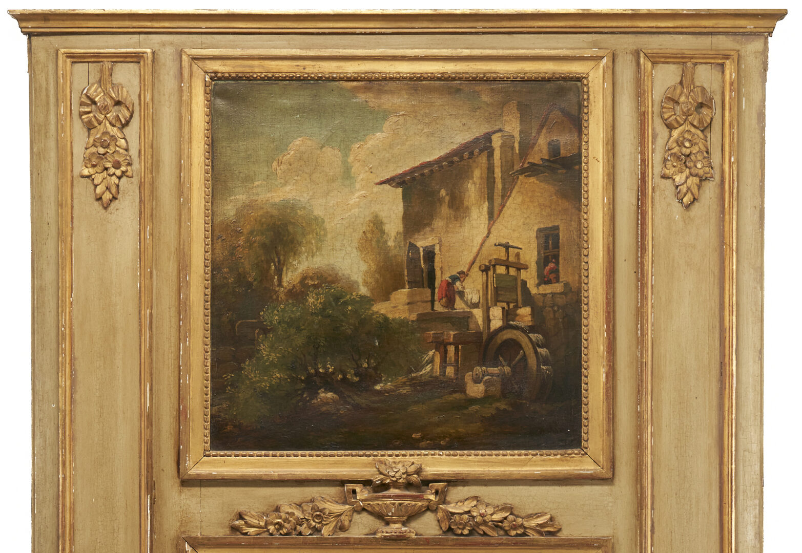 Lot 205: Neoclassical Continental Trumeau Mirror with Oil Painting