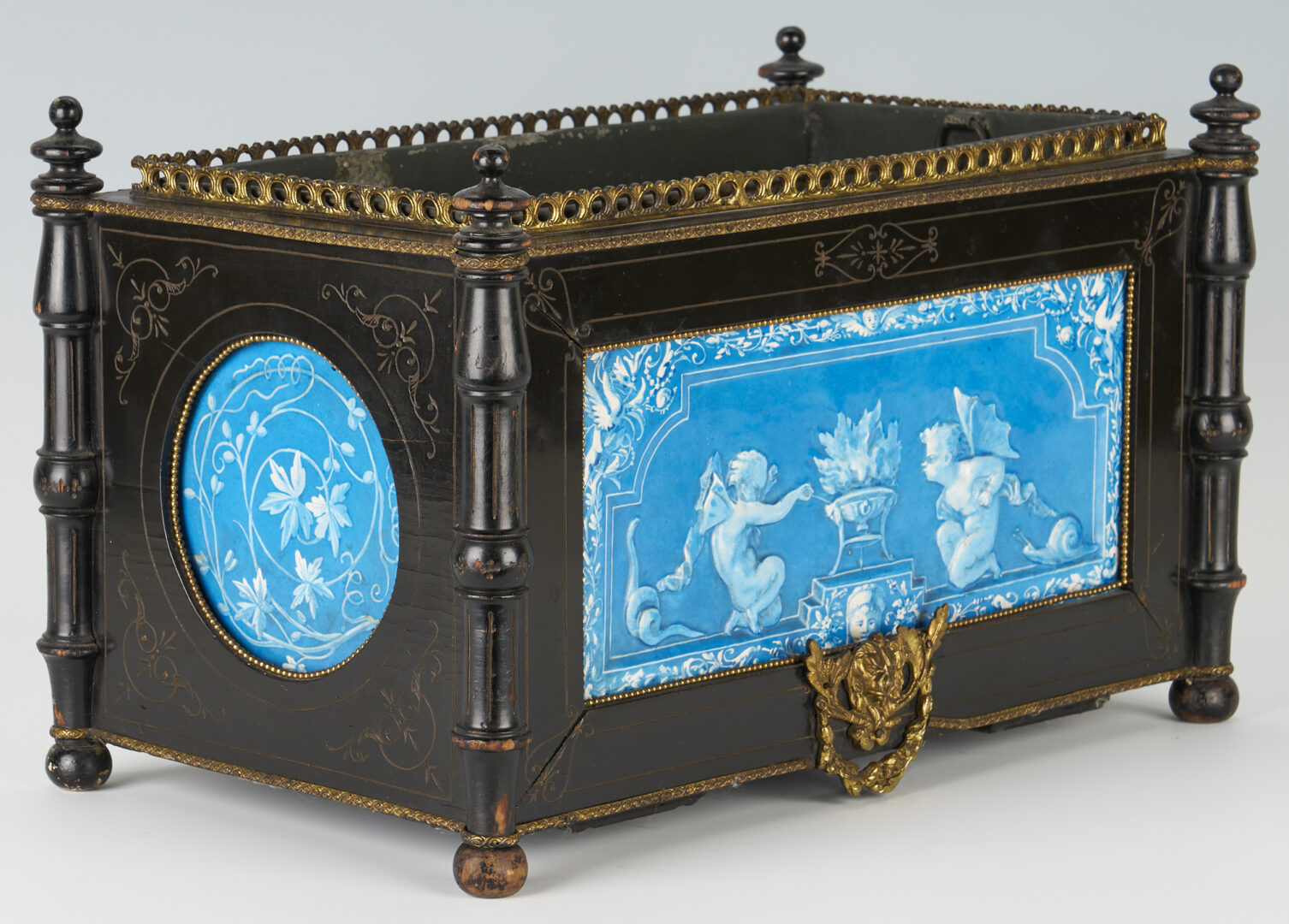 Lot 207: Aesthetic Movement Jardiniere with French Tiles