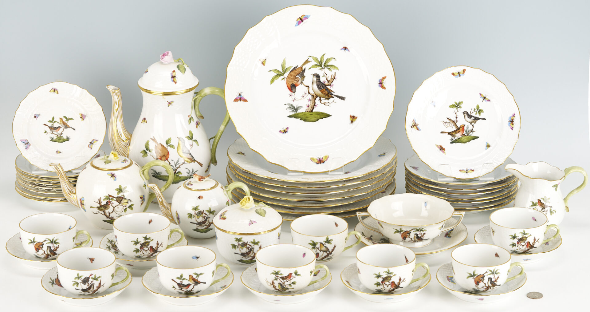 Lot 219: 48 Herend Porcelain Dinnerware Pieces, Partial Service for 8