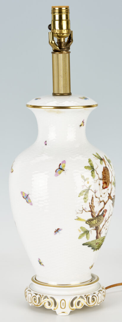 Lot 227: 2 Herend Rothschild Bird Porcelain Items, Oval Tureen & Lamp
