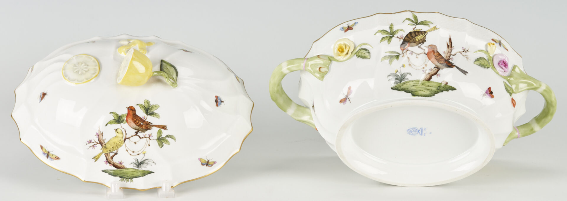 Lot 228: 2 Herend Rothschild Bird Porcelain Items, Tureen & Platter