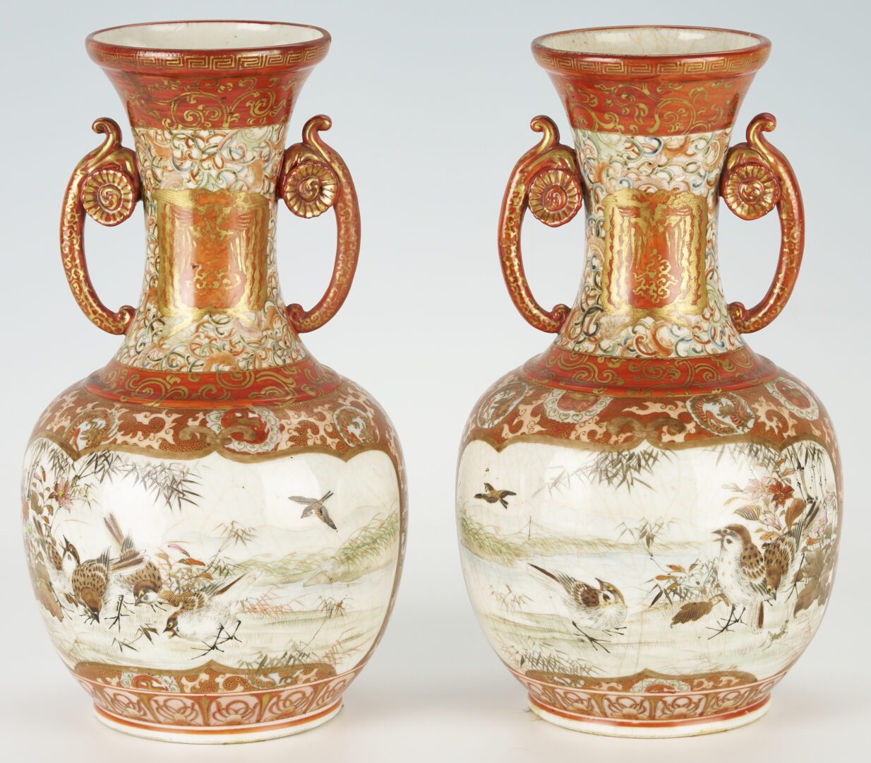 Lot 232: Bronze Mounted Japanese Porcelain Kutani Centerpiece & 2 Vases