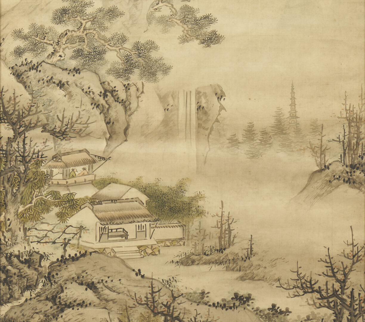 Lot 239: Large Framed Qing Landscape Scroll, possibly Chen Yizhou
