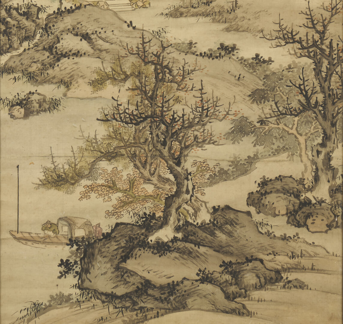 Lot 239: Large Framed Qing Landscape Scroll, possibly Chen Yizhou