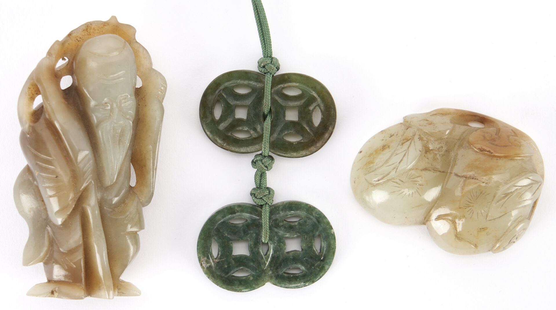 Lot 245: 8 Chinese Carved Jadeite Plaques, Figures and Pendants