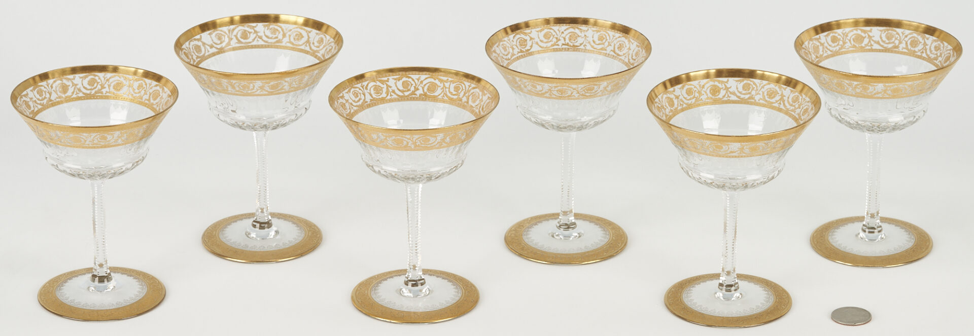 Lot 249: 6 Saint Louis Thistle Pattern Crystal Champagne Glasses