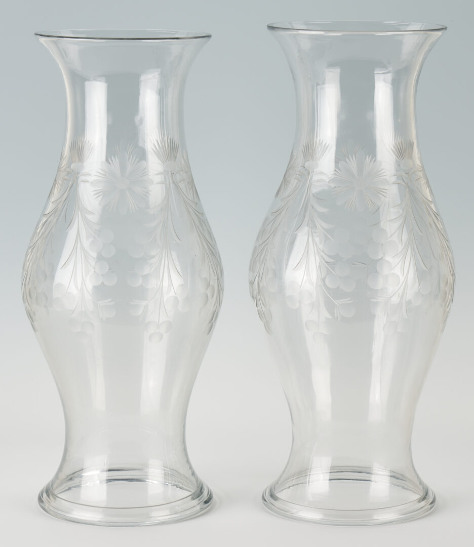 Lot 251: Two Engraved Blown Glass Hurricane Shades
