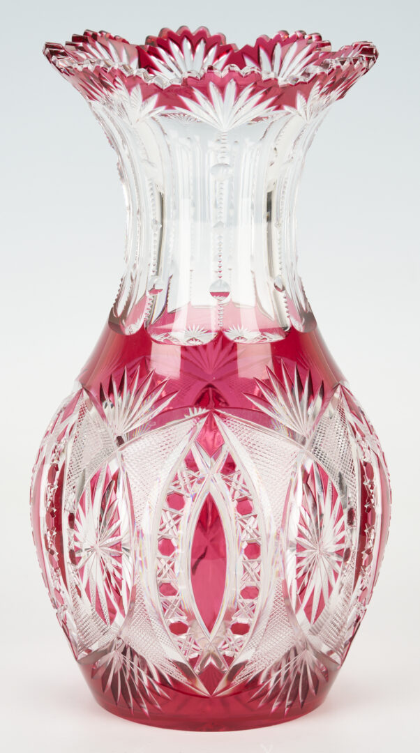 Lot 252: ABCG Vase, Red Glass Cut to Clear