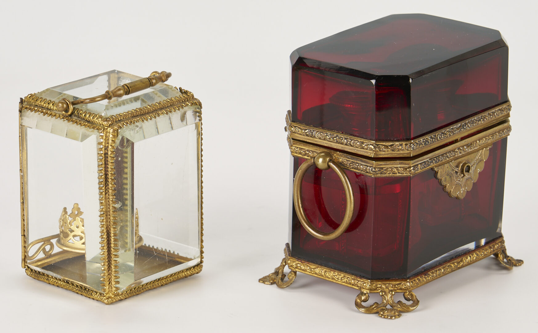 Lot 255: 7 Small Vanity Items incl. Ruby Glass Perfume Tantalus