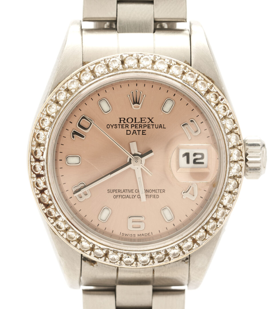 Lot 261: Ladies' Rolex Oyster-Date Stainless & Diamond Wristwatch