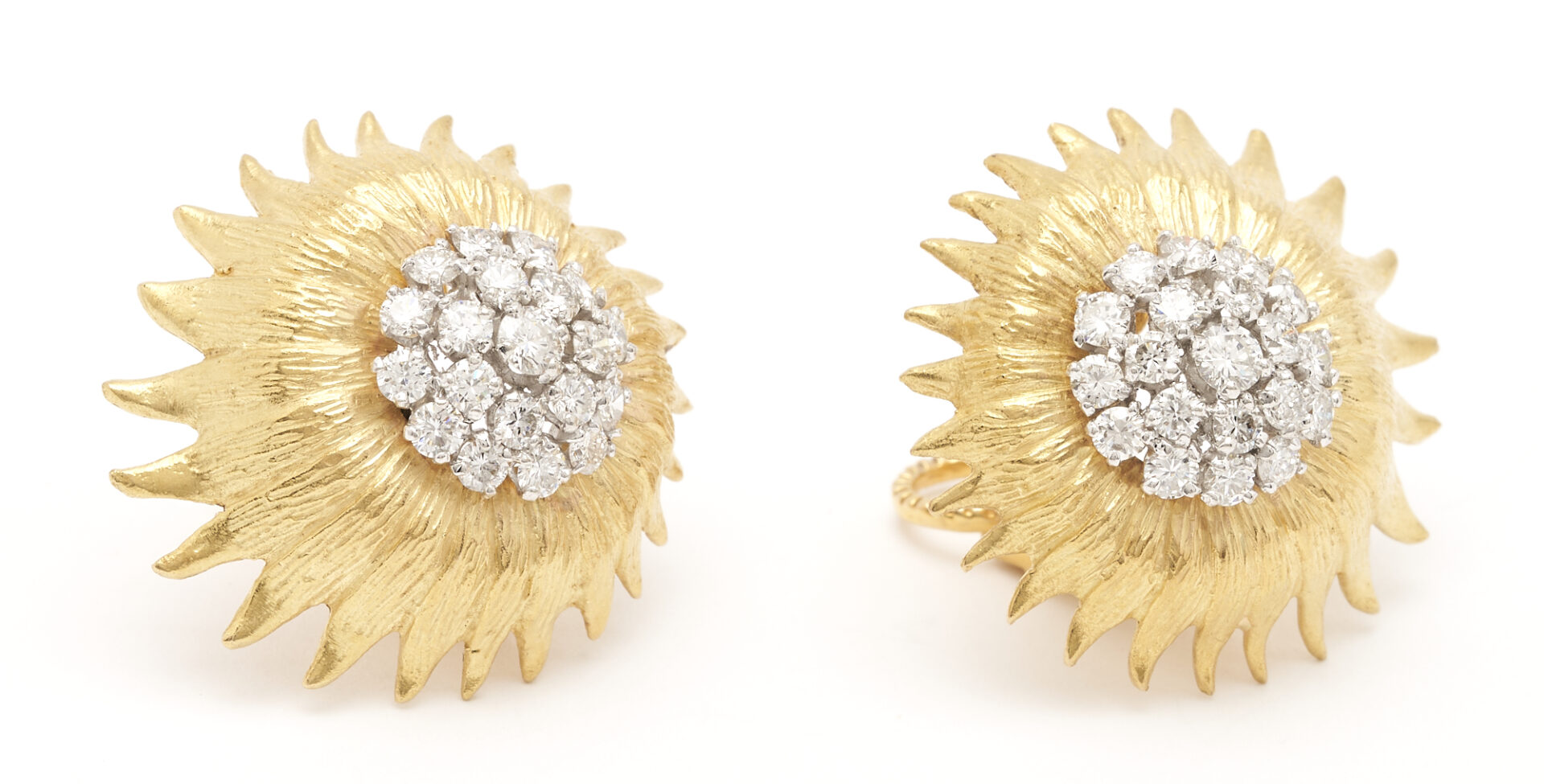 Lot 266: Pair of 14K Gold & Diamond Sunflower Earrings