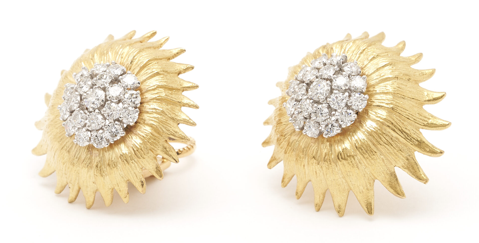 Lot 266: Pair of 14K Gold & Diamond Sunflower Earrings