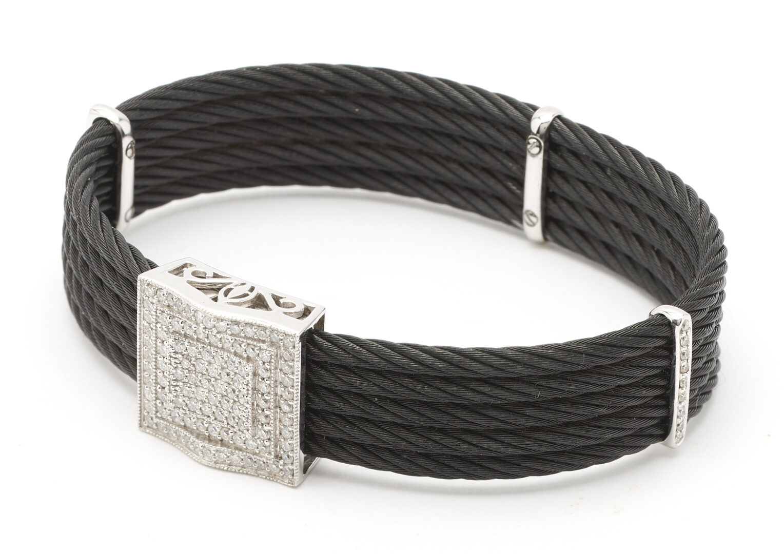 Lot 268: 18K, Diamond, & Black Cable Necklace, Bracelet, and Earrings by Charriol