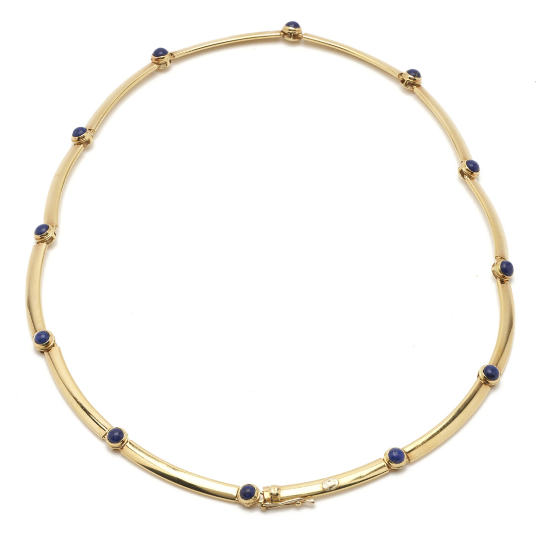 Lot 270: 18K Italian Designer Gold & Lapis Necklace and Bracelet