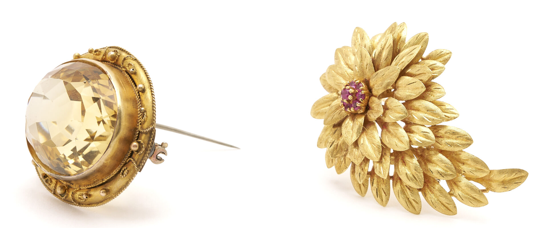 Lot 275: 2 Gold & Gemstone Brooches