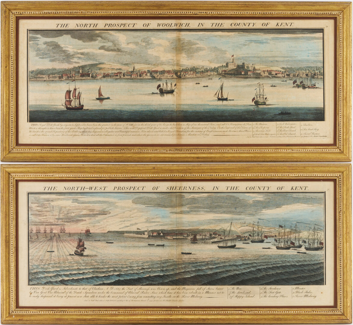 Lot 308: Pair of 18th Century British Seaport Engravings by Nathaniel & Samuel Buck