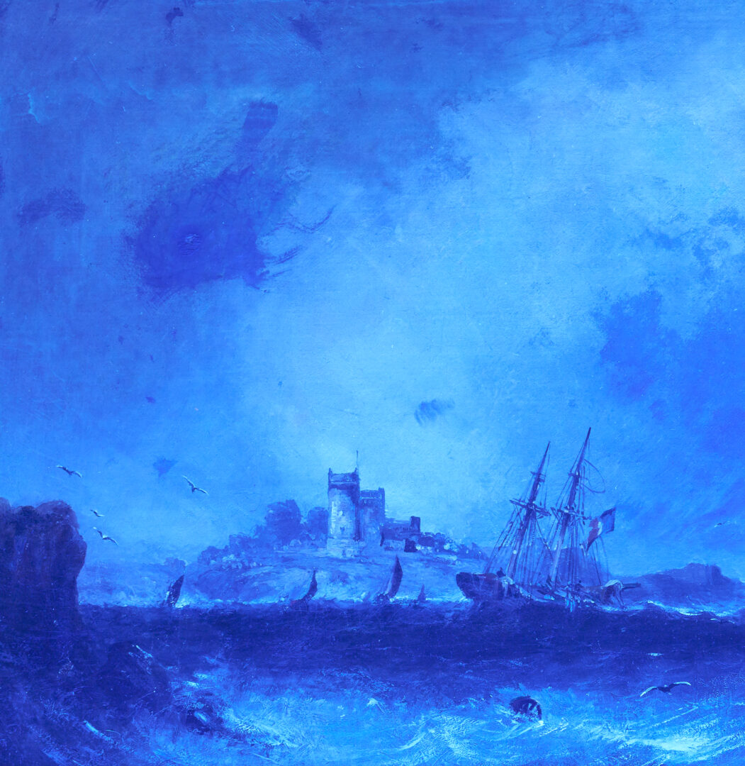 Lot 310: William McAlpine 19th c. O/C Seascape, Ships on a Stormy Sea