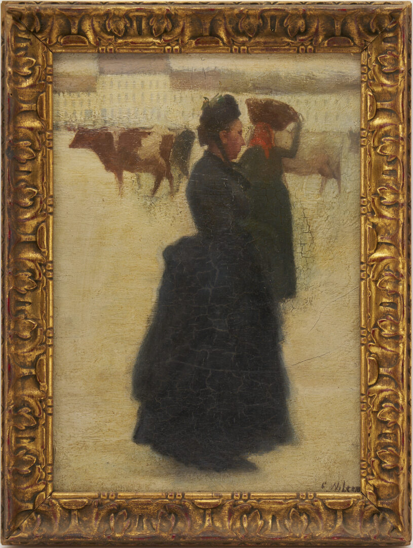 Lot 315: 19th C. Oil on Panel, Woman in Black, illegibly signed