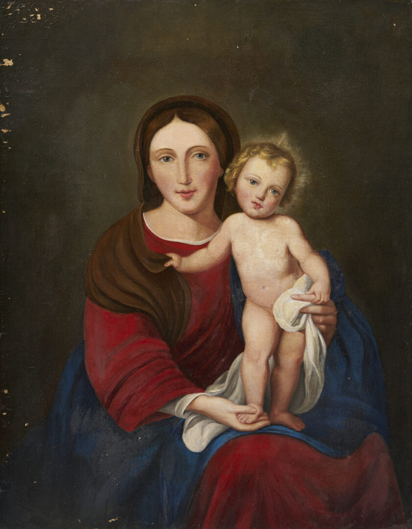 Lot 317: European Madonna & Child Oil on Canvas, Manner of Murillo