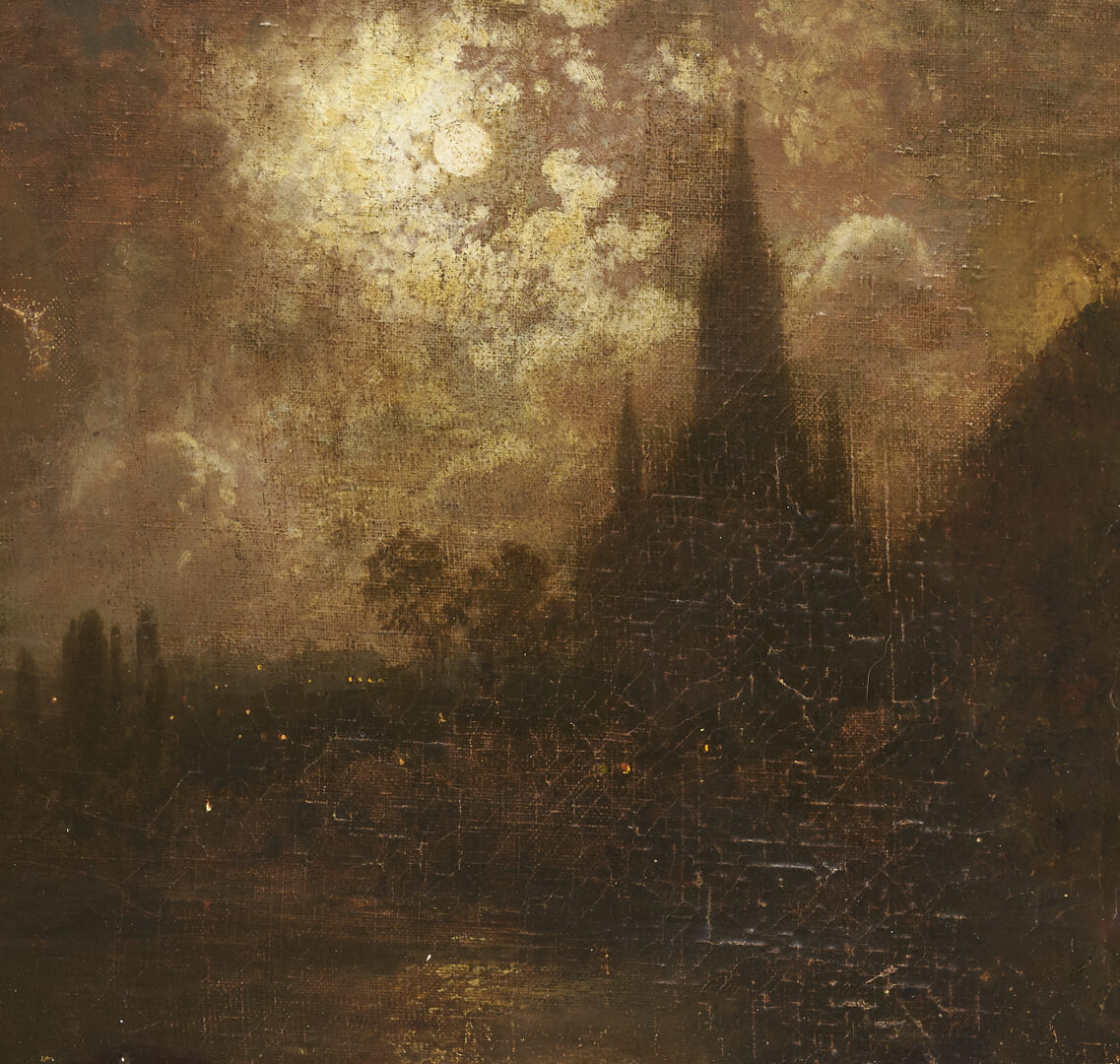 Lot 318: Ludwig Meixner 19th c. O/C Moonlit Landscape in original gesso frame
