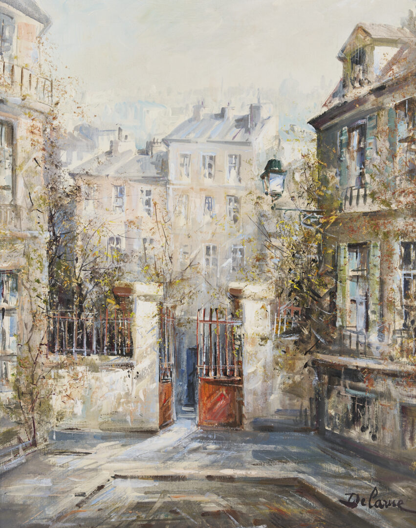 Lot 319: Lucien Delarue Large Oil Painting: Impasse du Tetre, Monmartre