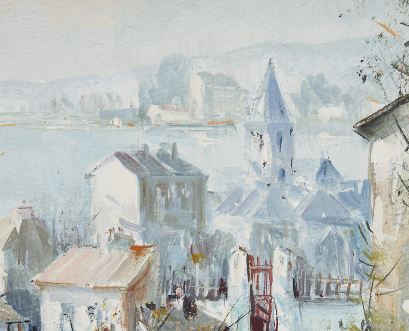 Lot 320: Lucien Delarue oil painting, View of Herblay-sur-Seine